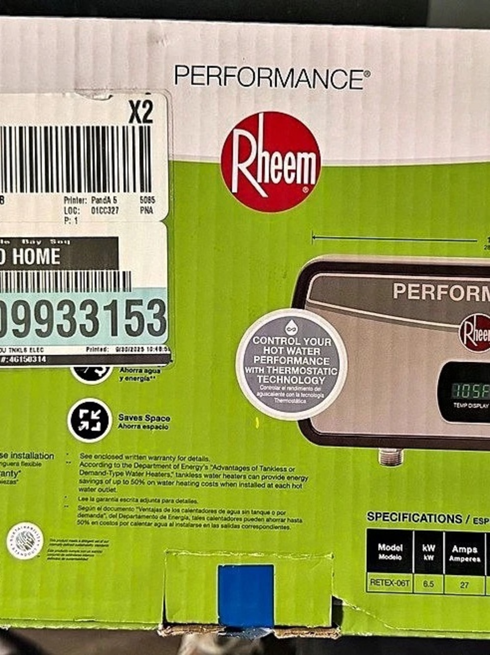 Rheem Performance RETEX-06T Electric Tankless Water Heater NWT